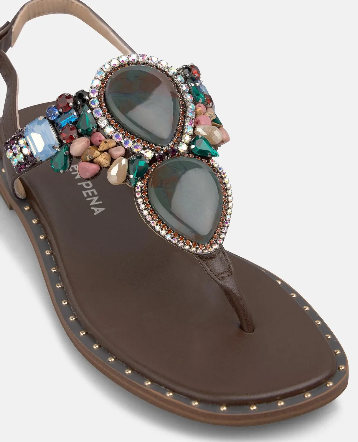 Alma en Pena V268202 Sandales plates marron strass