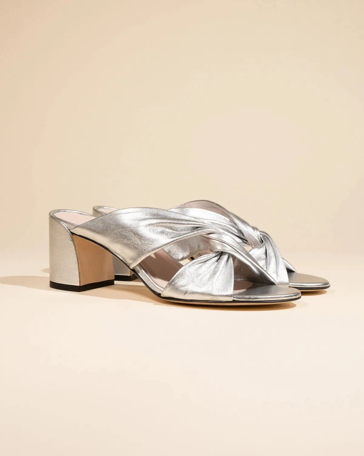 Mi/Mai Daria Silver mule argent cuir agneau talon bas