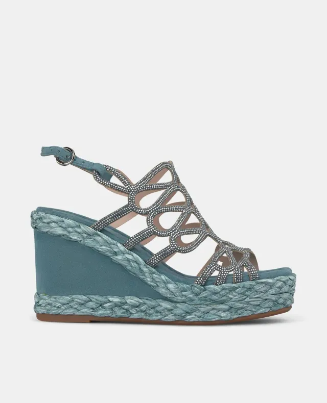 Alma en Pena V240986 sandales jeans cuir compensées strass
