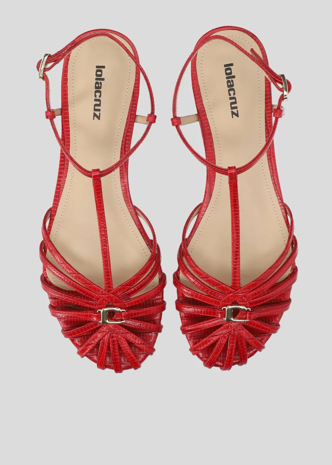 Lola Cruz Tango Flats sandales plates rouge plat