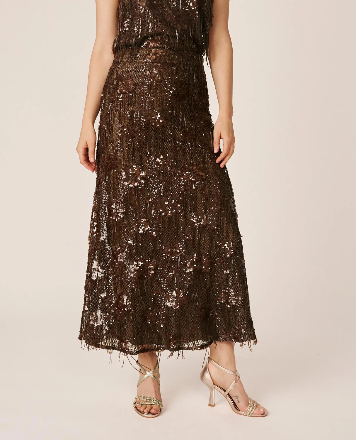 Alma en Pena I26CL1804 jupe longue marron sequins
