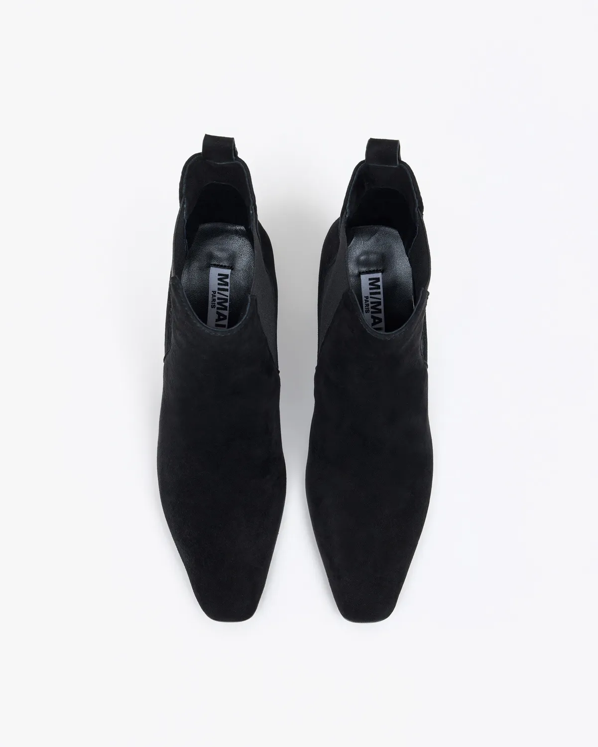 Mi/Mai Friso Black Suede bottines chelsea daim noir talon haut