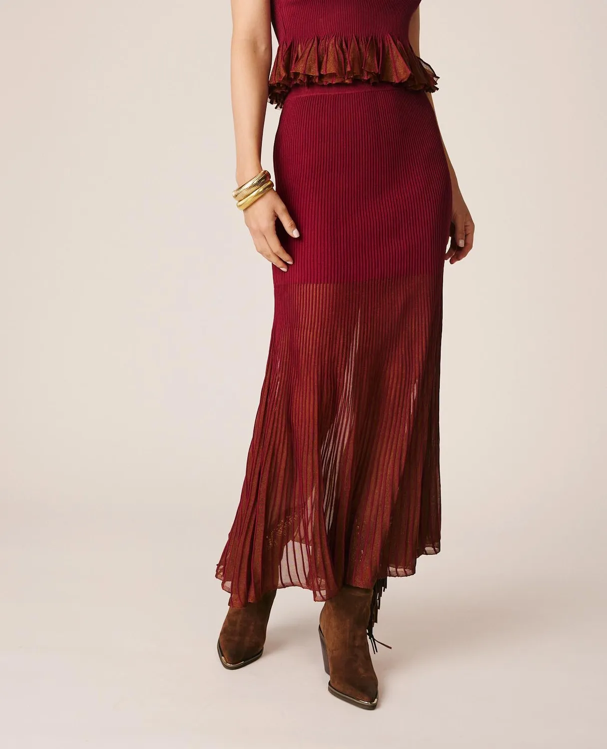 Alma en Pena I25CL1803 jupe midi bordeaux semi-transparente