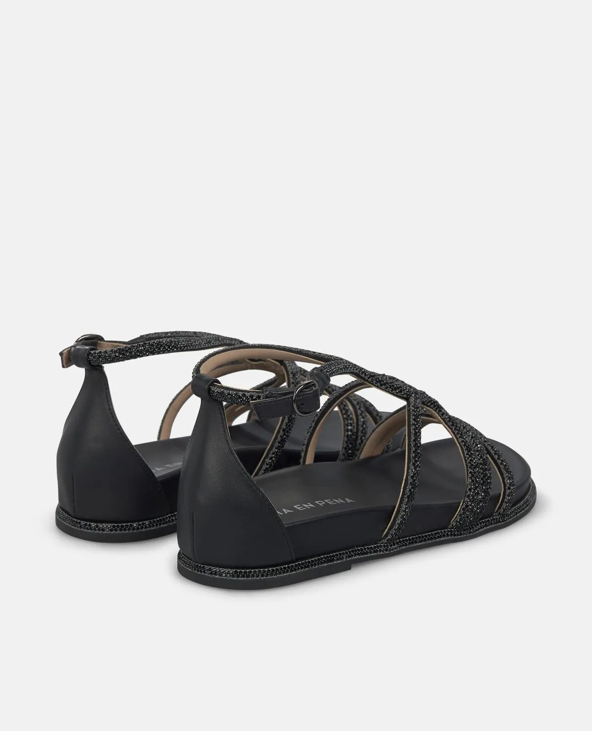 Alma en Pena V267108 sandales plates noir brillant