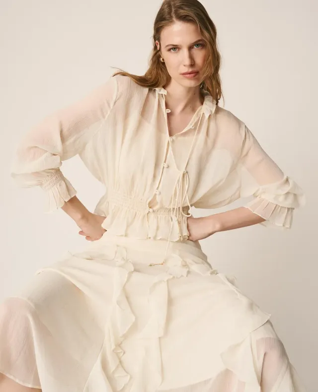 Alma en Pena V26CL0500 blouse blanche gaze smockée