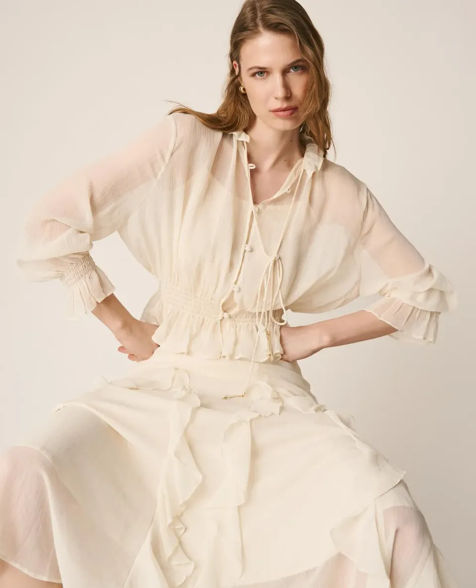Alma en Pena V26CL0500 blouse blanche gaze smockée