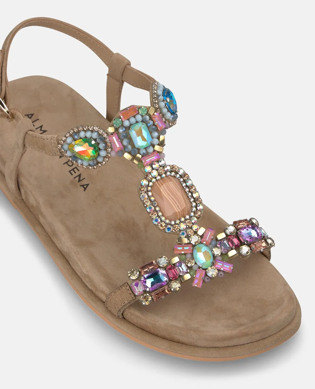 Alma en Pena V267107 sandales plates sable bijoux multicolores
