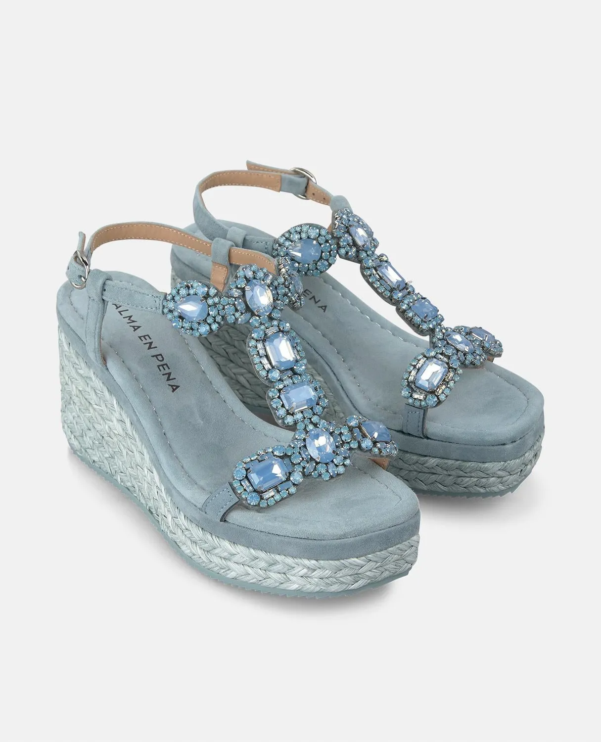 Alma en Pena V251350 compensées bleues strass talon 7 cm