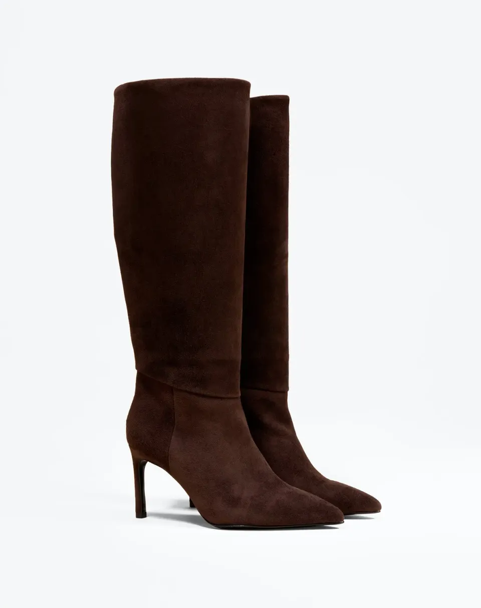 Mi/Mai Coco Chocolate Suede bottes talon aiguille chocolat