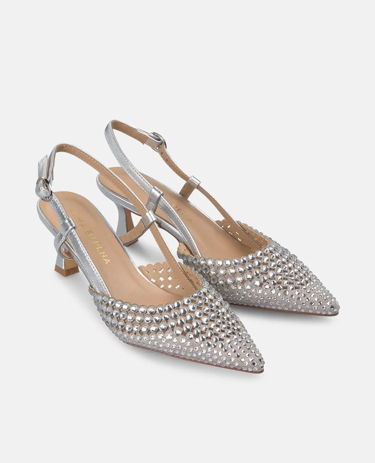 Alma en Pena V250662 escarpins argentes strass talon 6 cm
