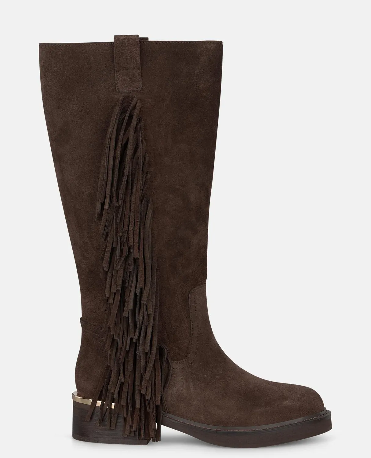 Alma en Pena I260810 bottes plates cuir marron franges talon 4 cm