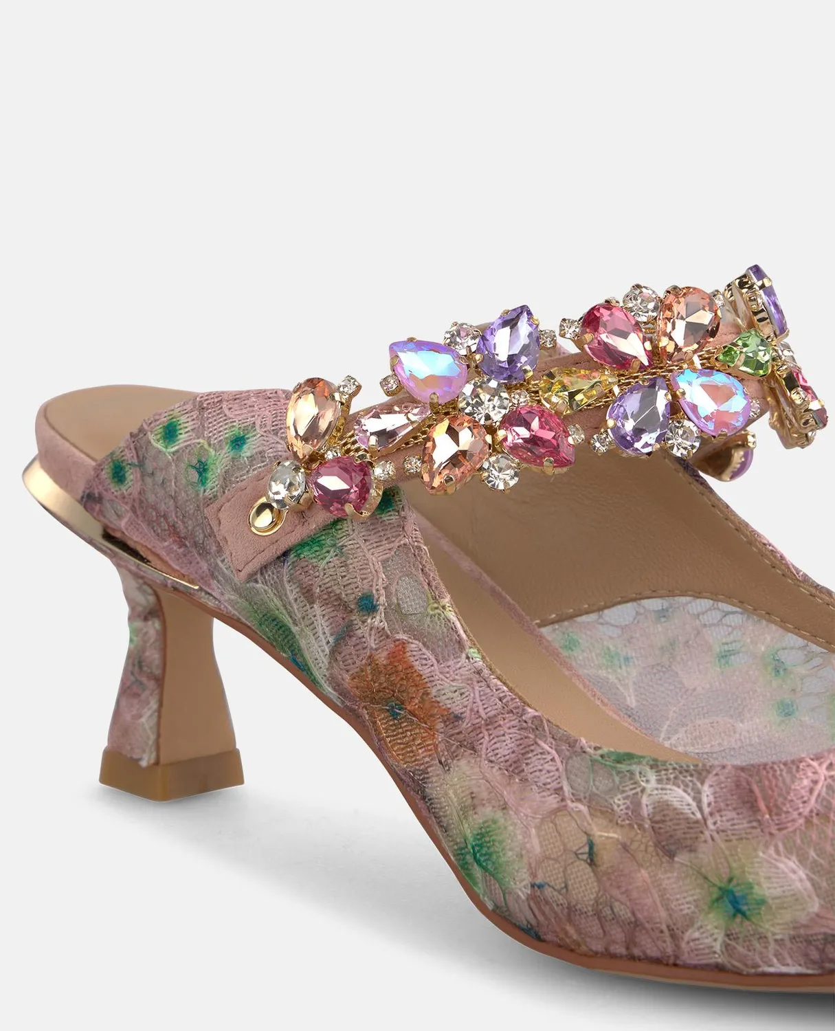 Alma en Pena V262204 Mules Rose Dentelle Talon 6 cm