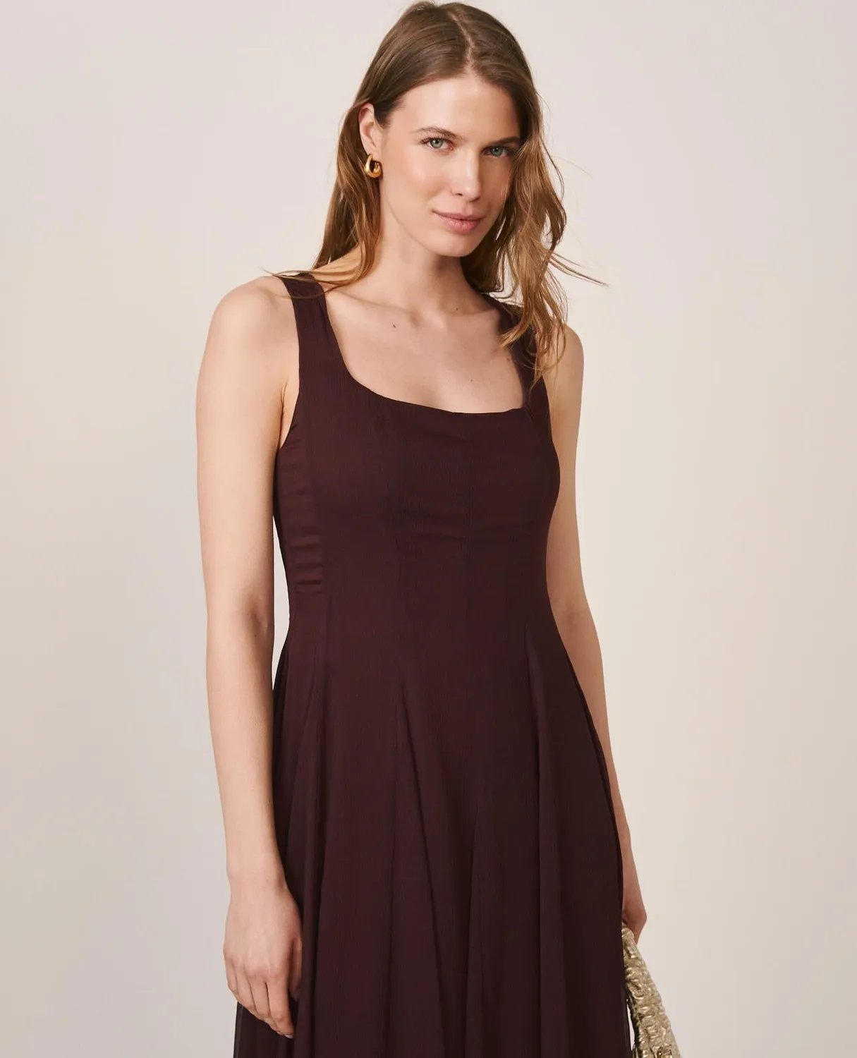 Alma En Pena V26CL0211 robe midi marron gaze fluide
