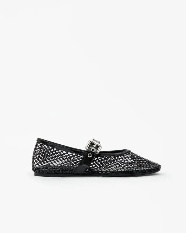 Mi/Mai Romy Black Crystals ballerines résille noire strass