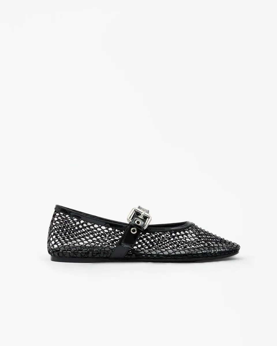 Mi/Mai Romy Black Crystals ballerines résille noire strass