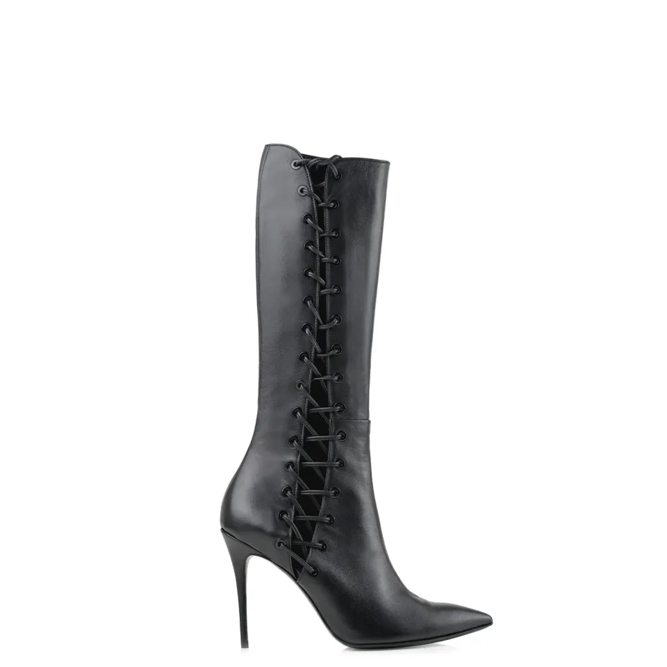 Maison Ernest Lutine Botte 100 bottes noires cuir mat talon 10 cm