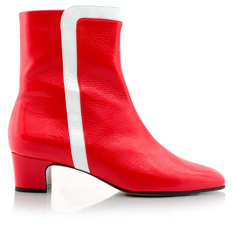 Bégum Paris Chéri Vogue bottines vernis rouge vif talon 3 cm