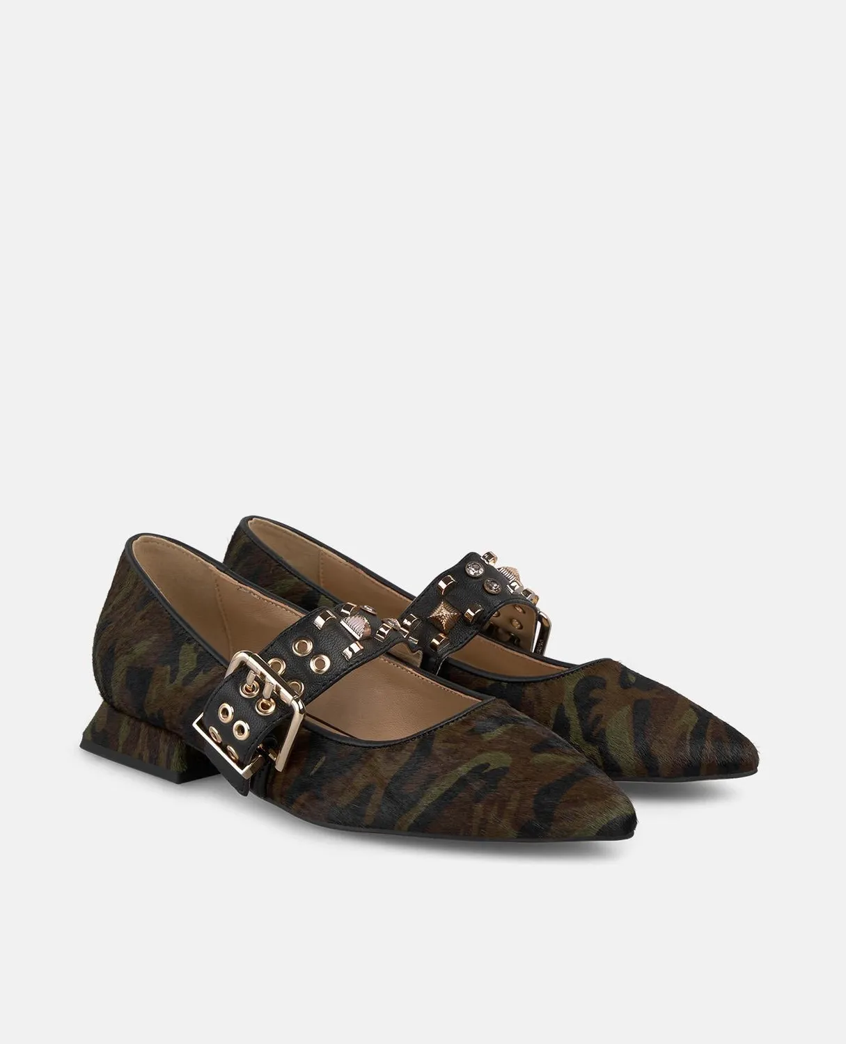 Alma en Pena I250134 chaussure verte cuir plate boucle