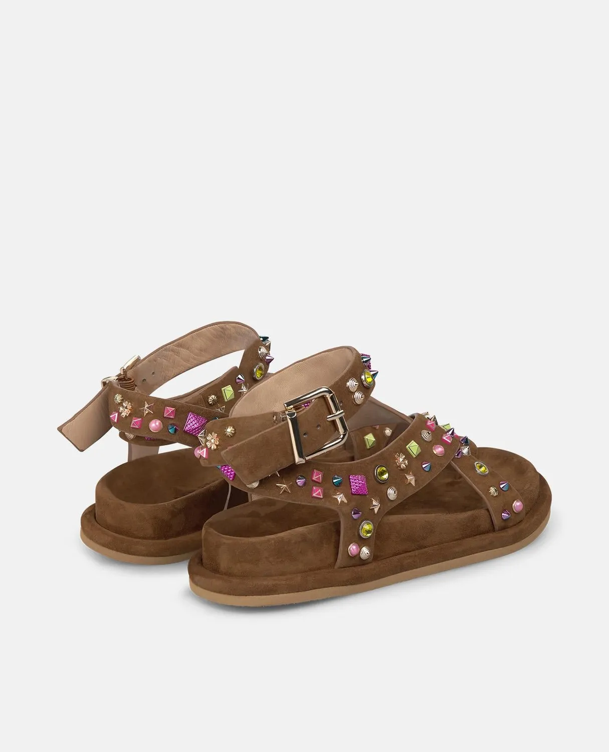 Alma en Pena V267004 sandales cuir camel cloutées plates