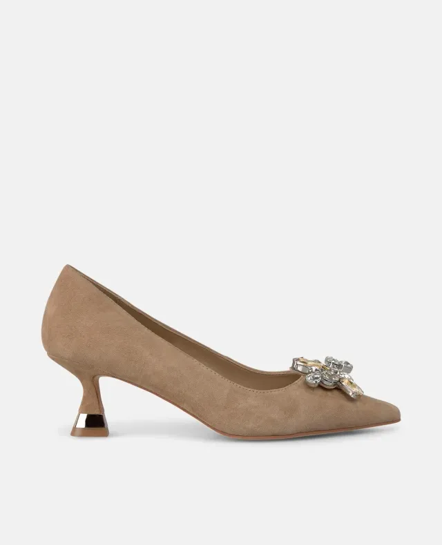 Alma en Pena I250518 Escarpin Camel Cuir Fleur Talon 6 cm
