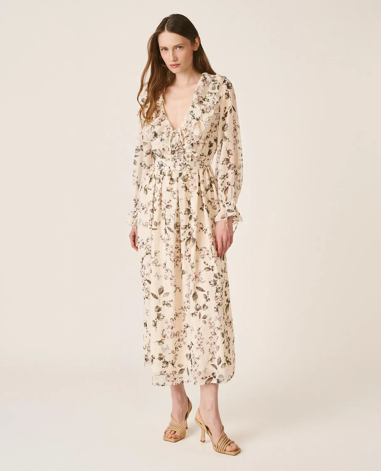 Alma en Pena V26CL0268 robe midi verte fleurie