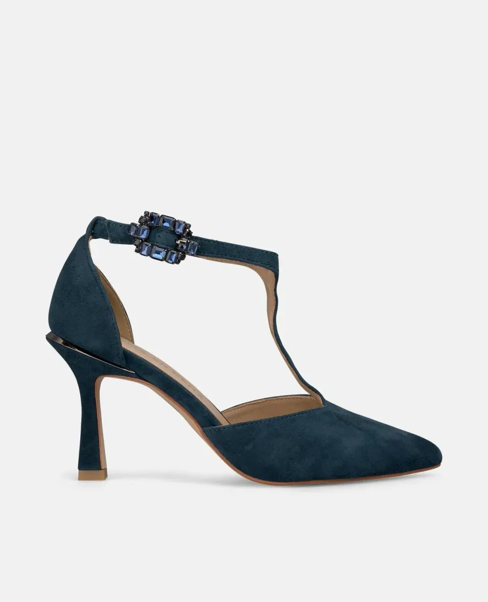 ALMA EN PENA I250405 escarpins bleu marine cuir bijou 9 cm