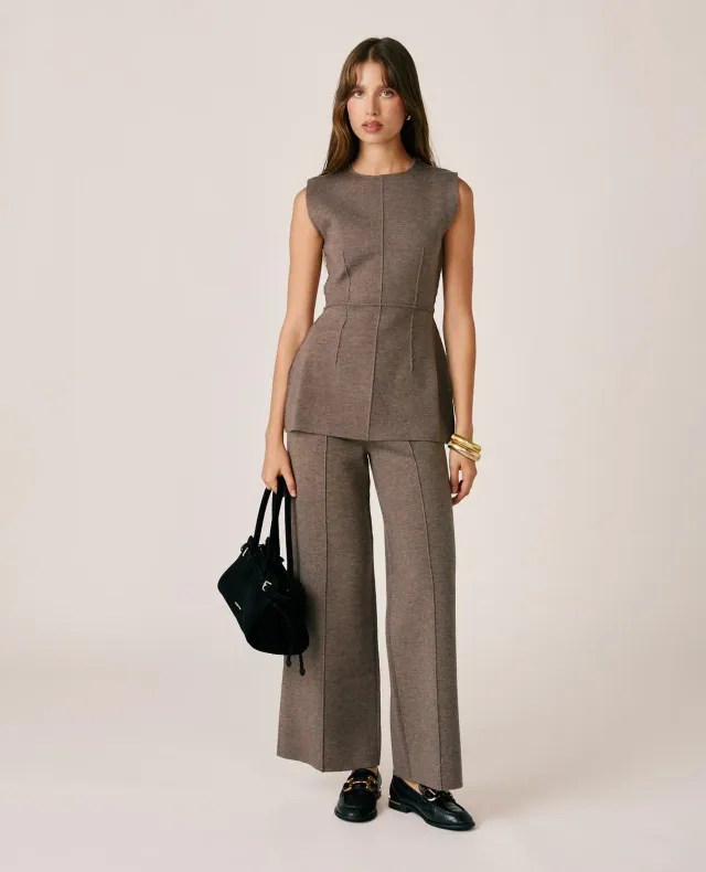 Alma en Pena I26CL1605 pantalon maille taupe large