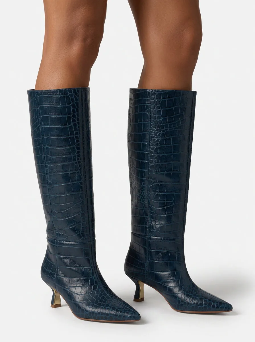 Alma en Pena I260392 bottes hautes bleues cuir croco 5,5cm