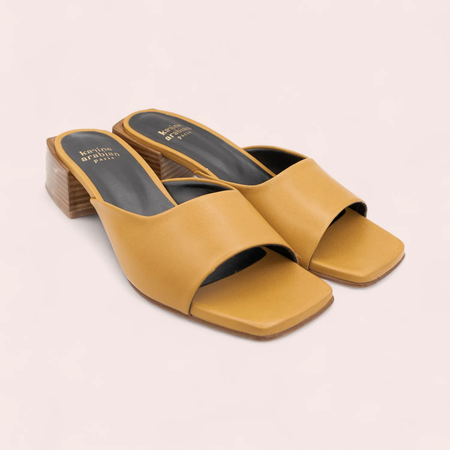 Karine Arabian ANTALYA mule cuir jaune or talon 50 mm