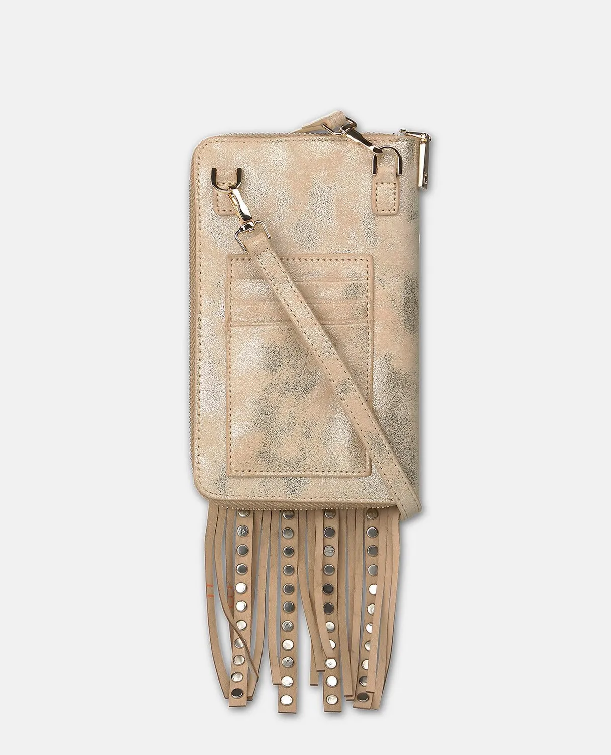 Alma en Pena Natalia sac cartera cuir beige clouté franges