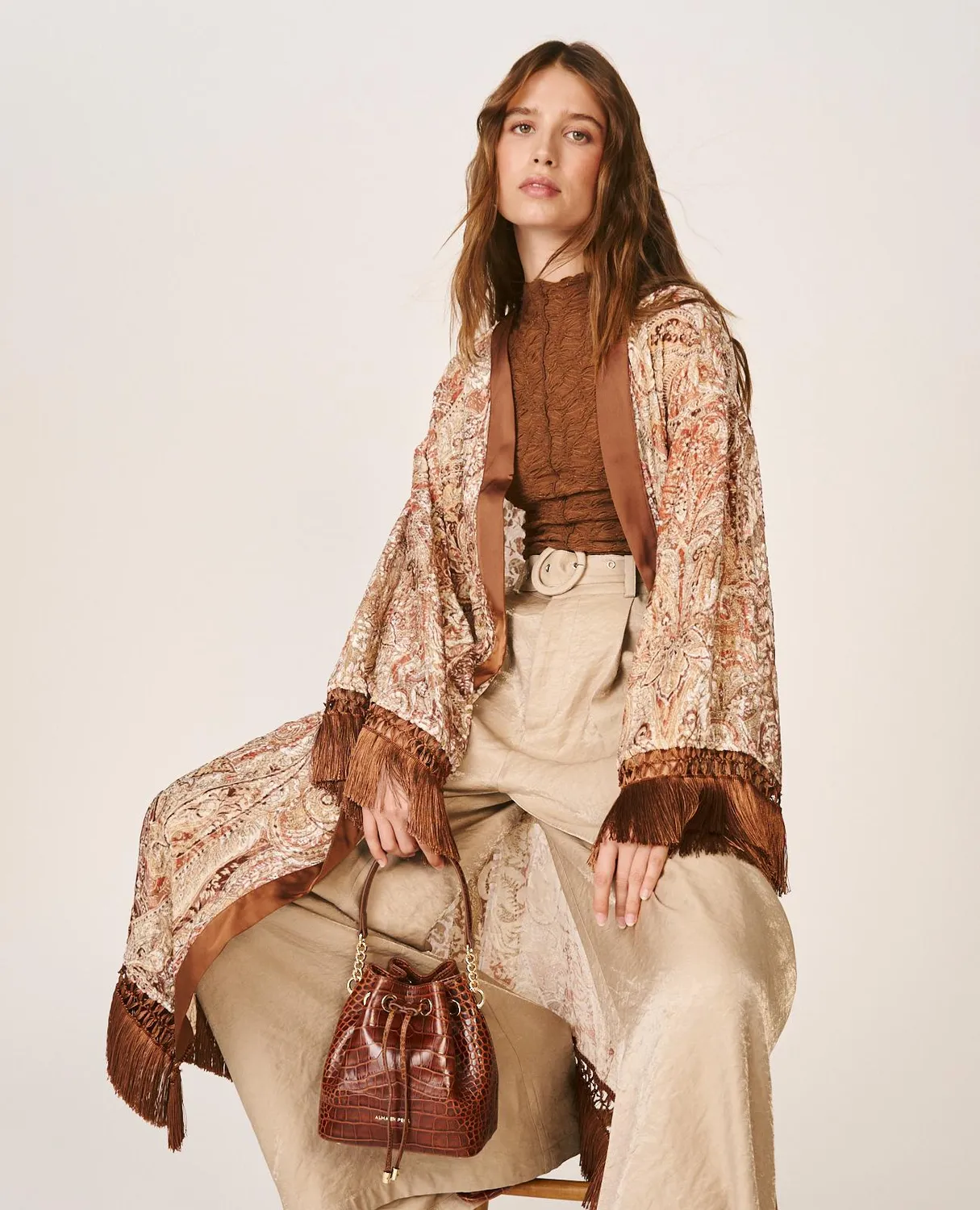 Alma en Pena I26CL1301 caftan paisley marron velours
