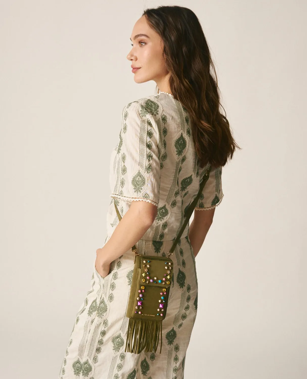 Alma en Pena V26WT018 sac cartera cuir kaki
