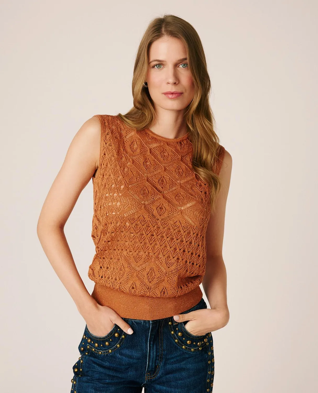 Alma en Pena I26CL1404 top marron ajouré lurex