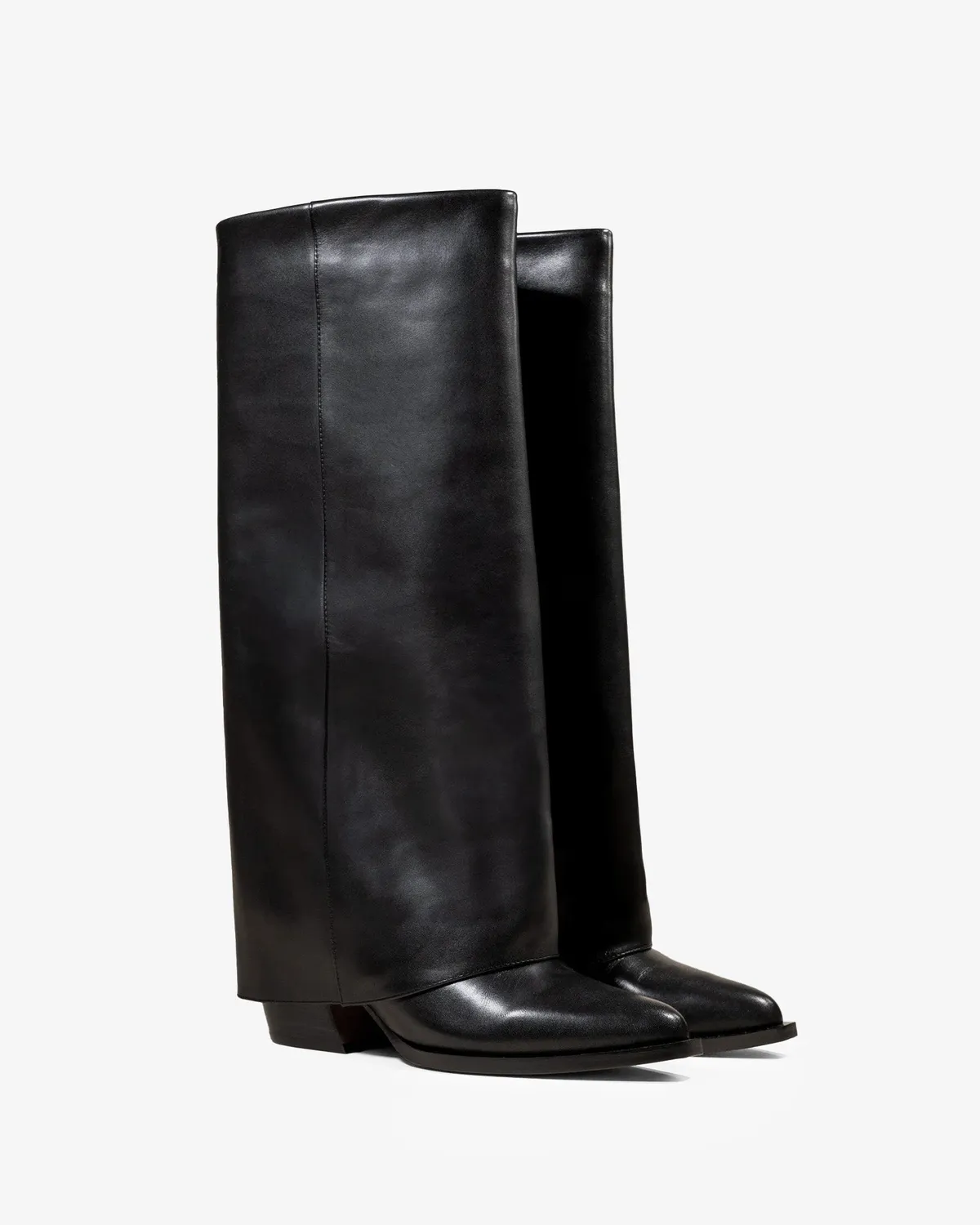 Mi/Mai Joan Black bottes cuir noir revers talon bas