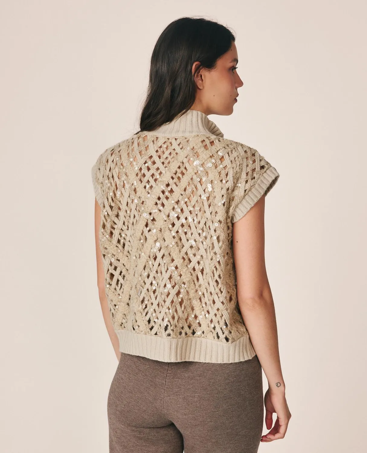 Alma en Pena I26CL1411 gilet maille ivoire laine sequins