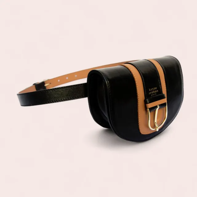 Karine Arabian Hooper sac banane cuir noir camel