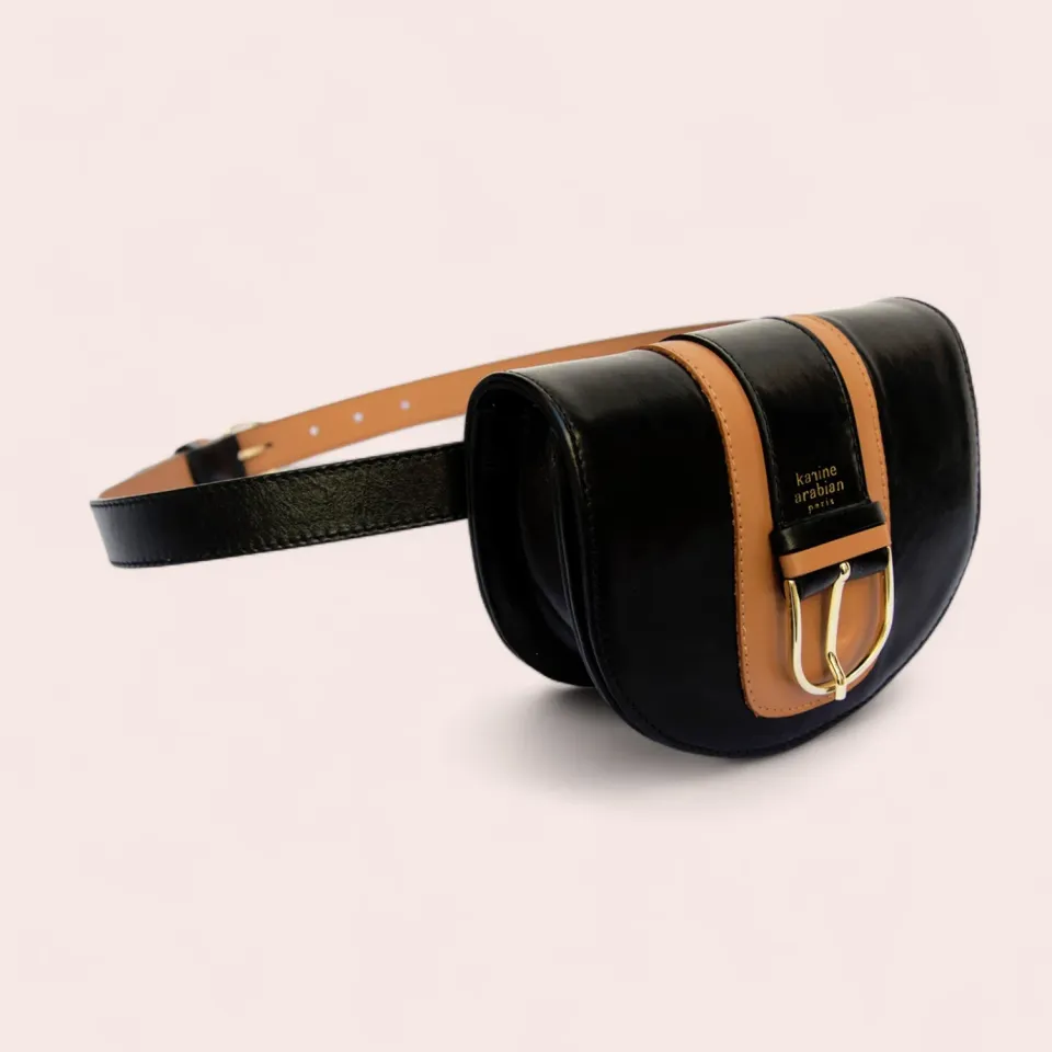 Karine Arabian Hooper sac banane cuir noir camel