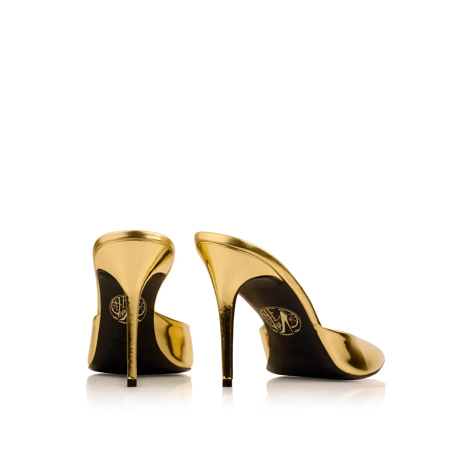 Maison Ernest Lux 85 mules or cuir miroir talon 8,5 cm
