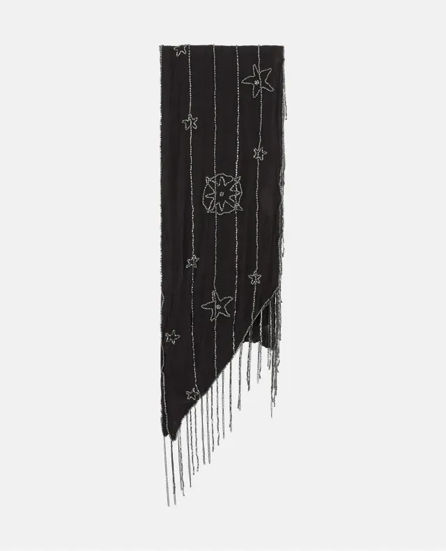 Alma en Pena I25AC103 foulard noir gaze perles 16x200 cm