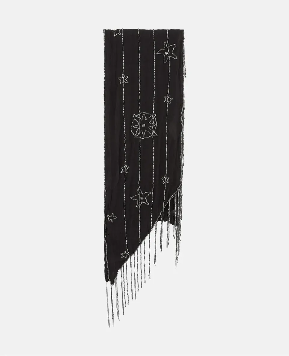Alma en Pena I25AC103 foulard noir gaze perles 16x200 cm