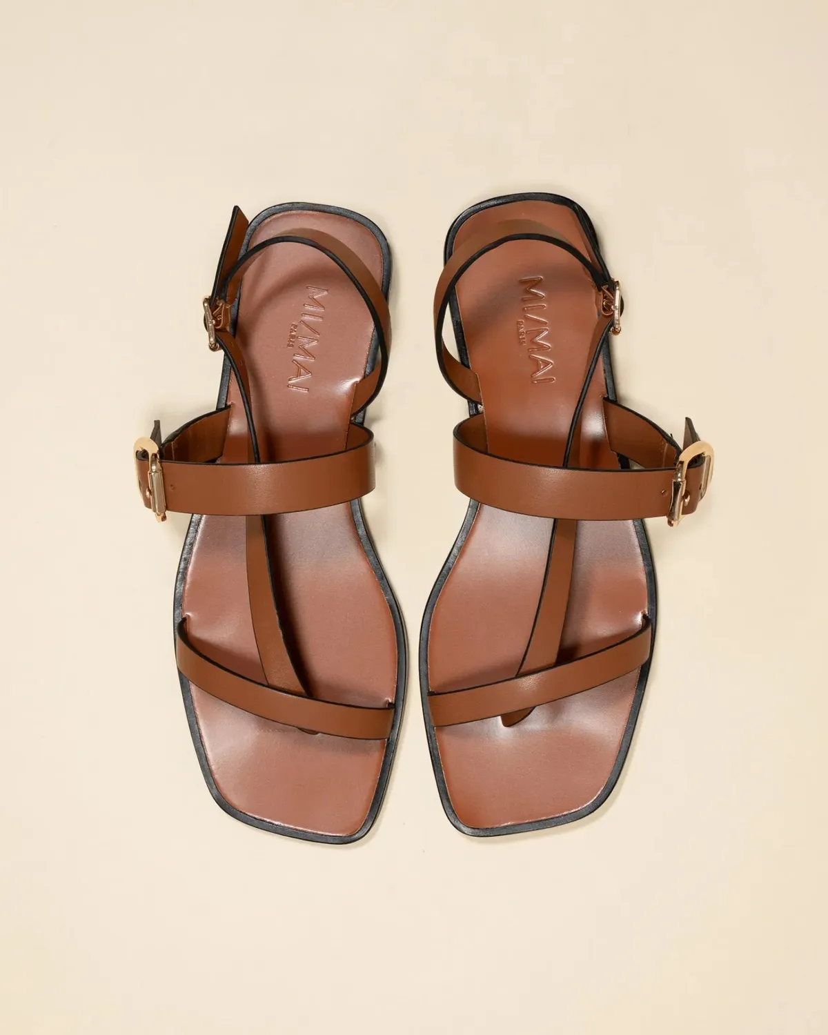 Mi/Mai Twill Brown nu-pieds marron boucles dorées