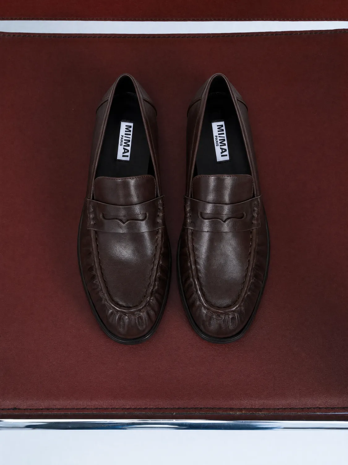 Mi/Mai Orso Chocolate mocassins cuir plissés