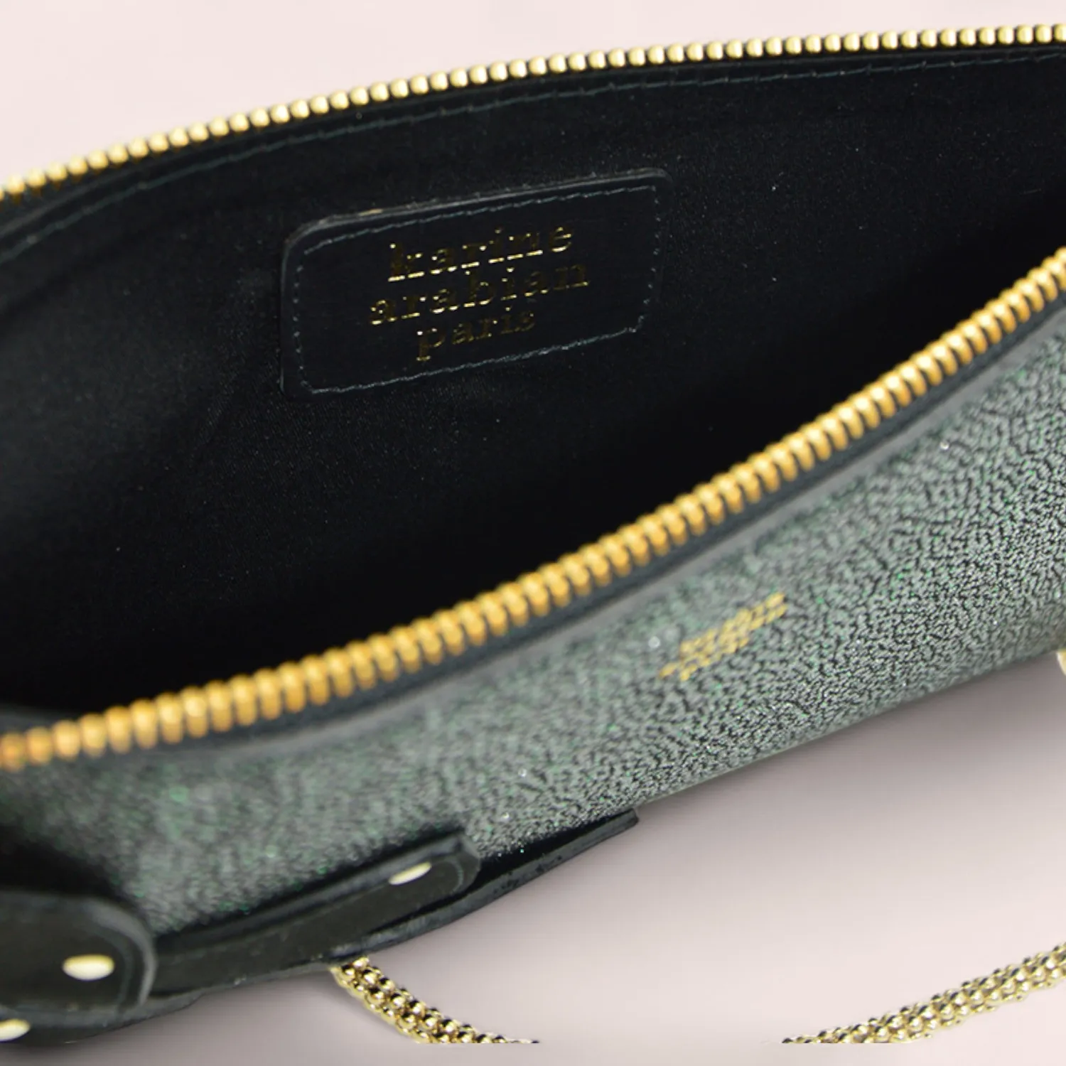 Karine Arabian ROSE pochette cuir glitter noir