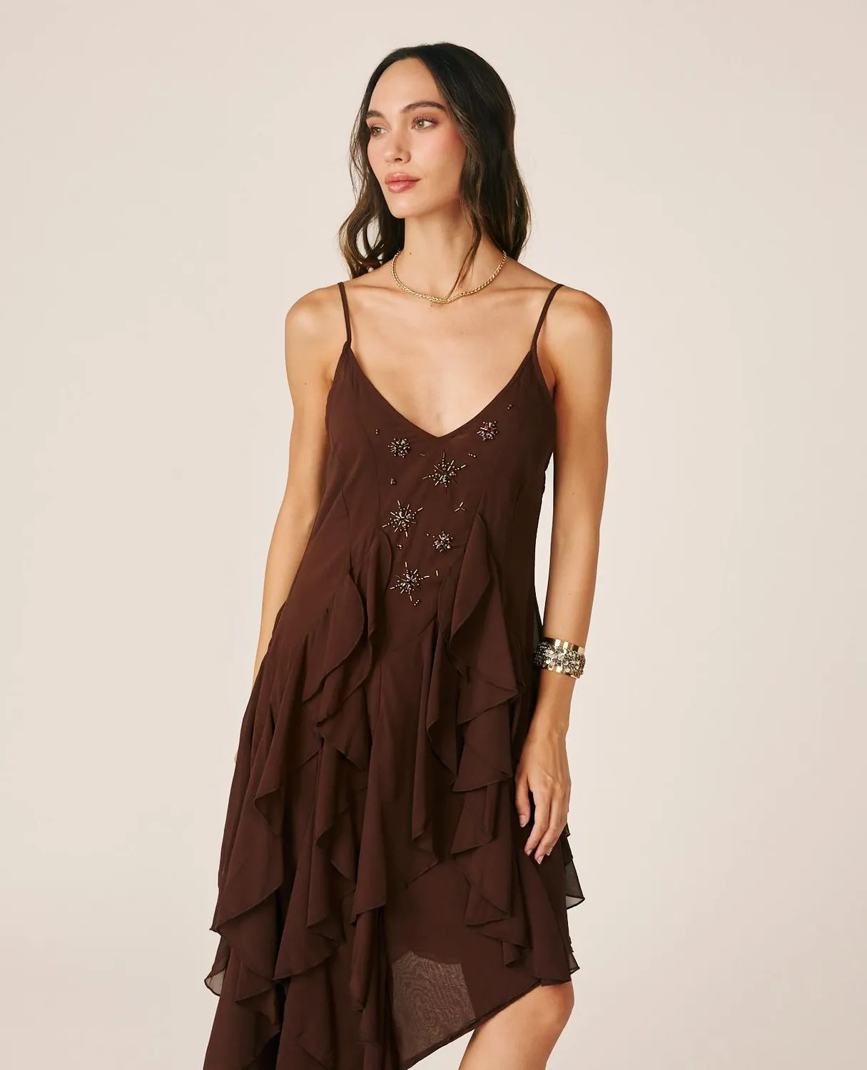 Alma en Pena I26CL0108 robe midi marron à volants