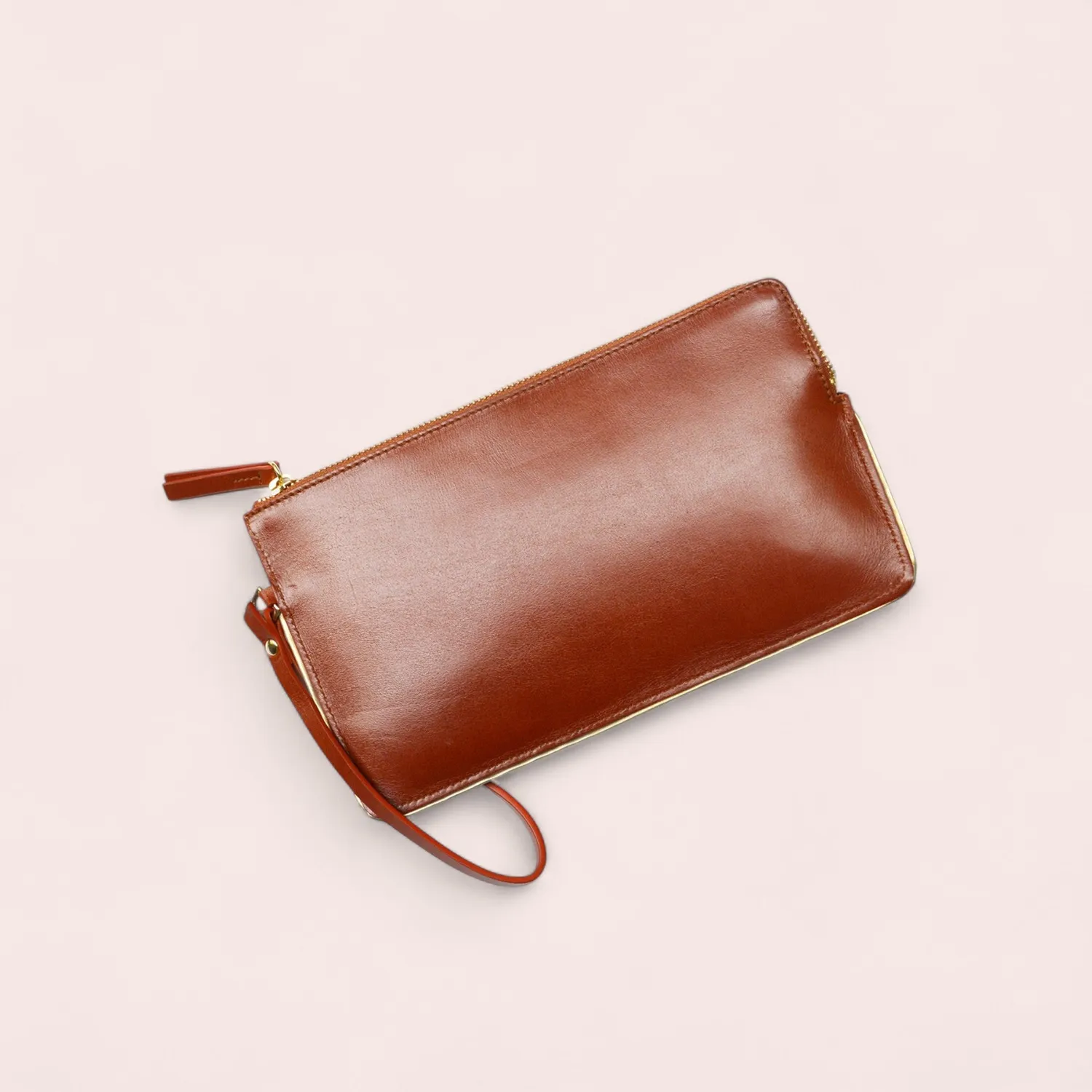 Karine Arabian CARIE pochette cuir cognac 15x25cm zippée