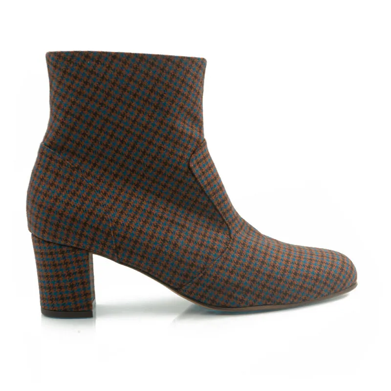 Bégum Paris Sherpa bottines tweed bleu brun talon 5 cm