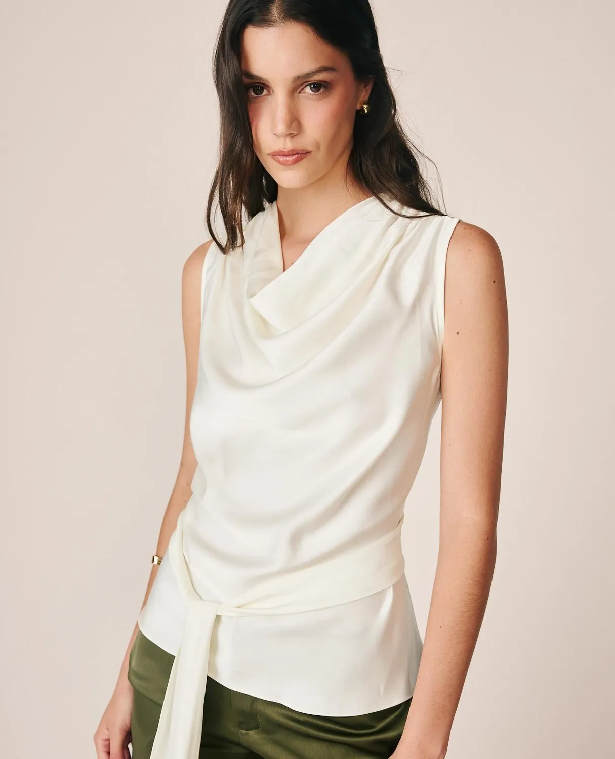 Alma en Pena I26CL0513 blouse satin blanc sans manches