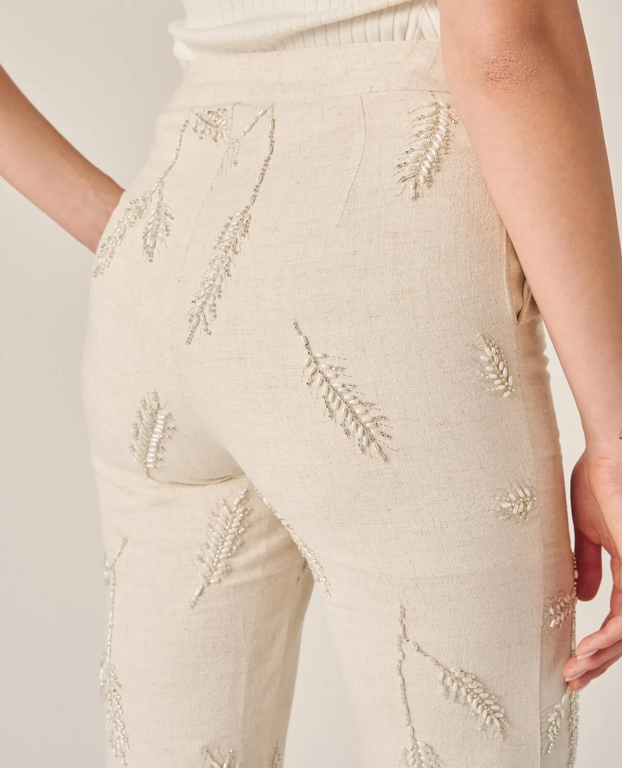 Alma en Pena V26CL1604 pantalon évasé brodé blanc