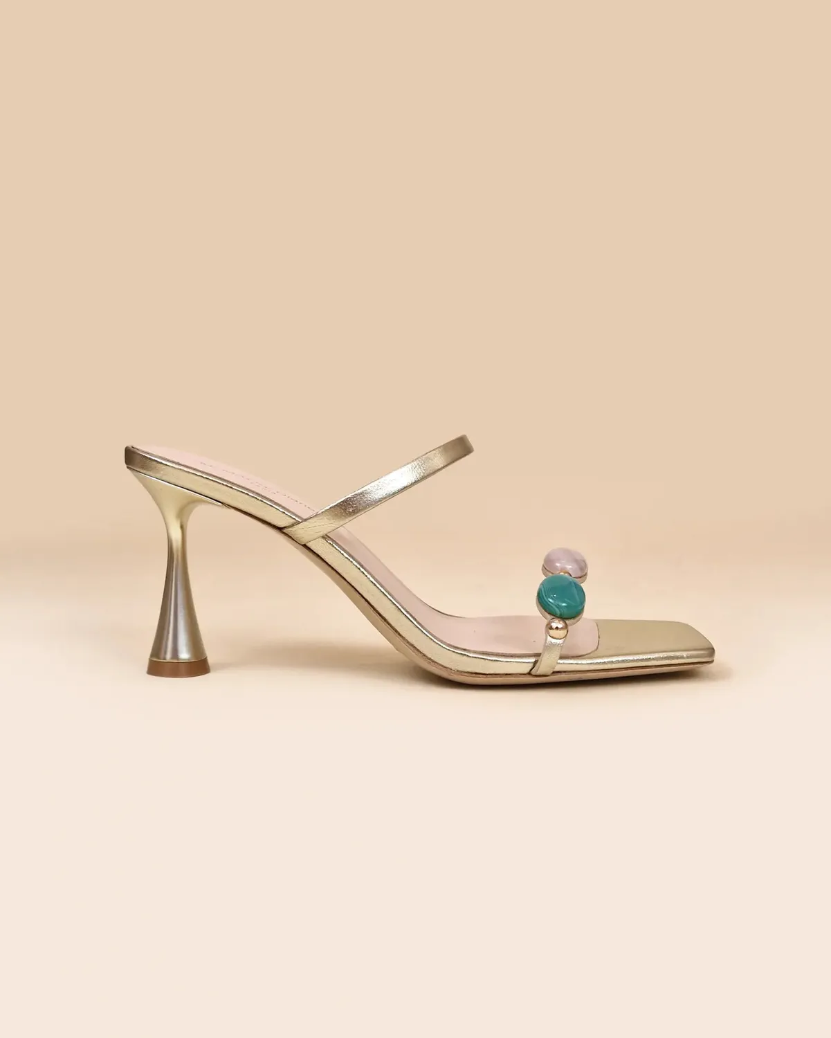 Mi/Mai Naxos Gold mules dorées cabochons talon soirée