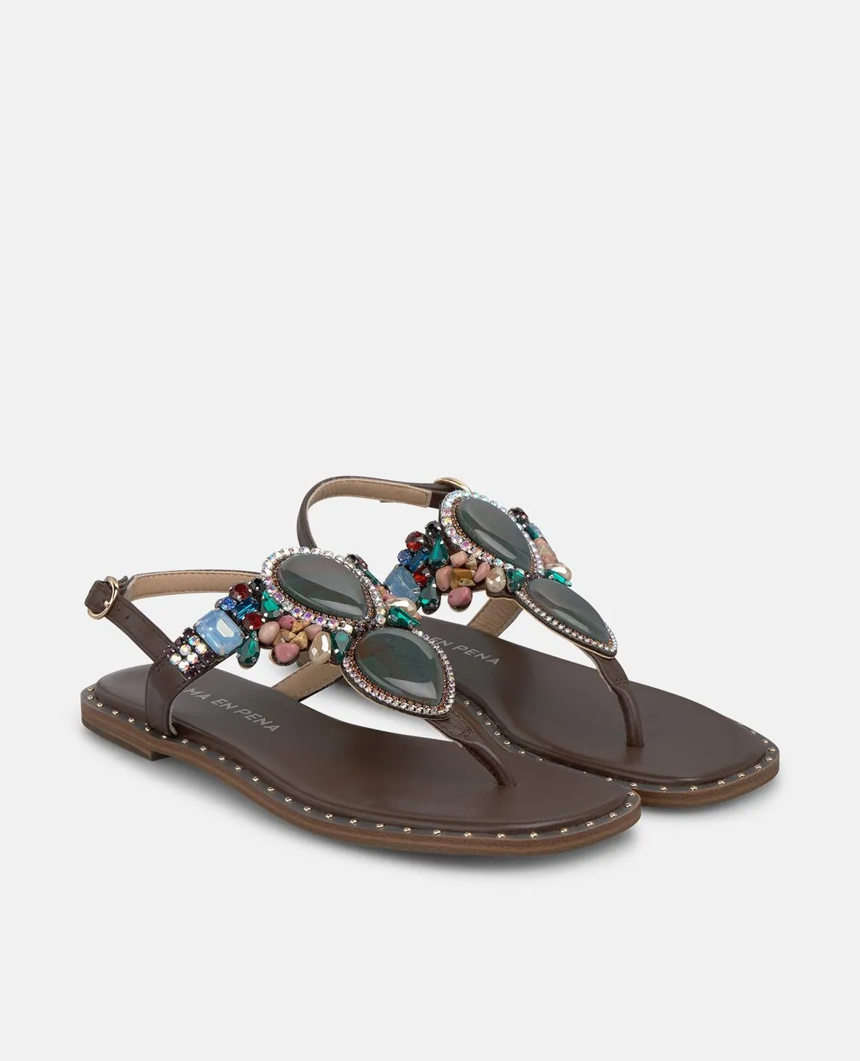 Alma en Pena V268202 Sandales plates marron strass